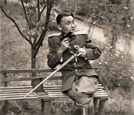 Drunken Russian officer with spoils of war.JPG