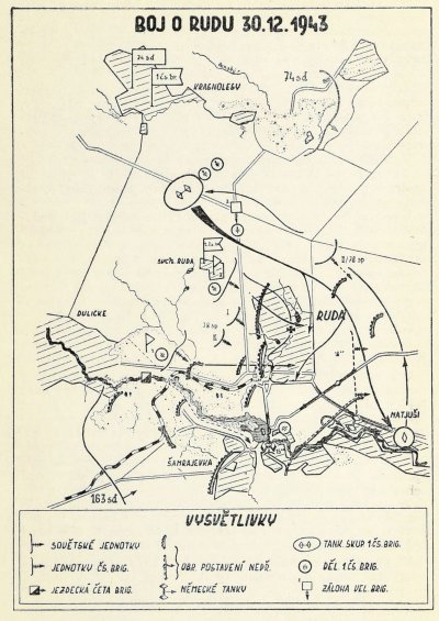 00037-1. Части 1-й ОЧБ во время боя за село Руда 30.12.1943 года. Кавалерийский взвод обозначен .jpg